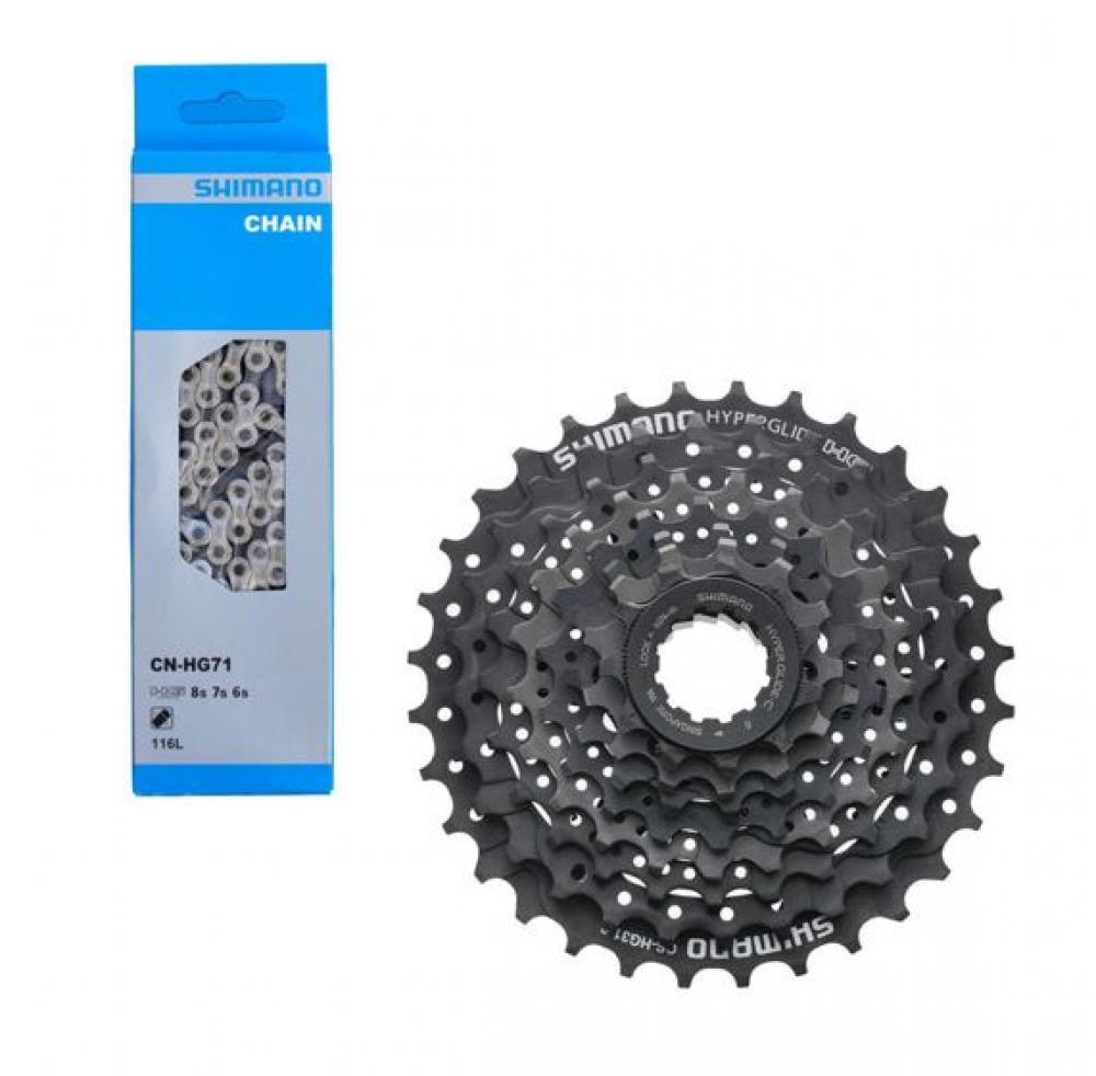Shimano Antriebsset: Kassette CS-HG31 8-fach 11-32Z & Kette CN-HG71 116G, 6/7/8-fach MTB/Trekking.