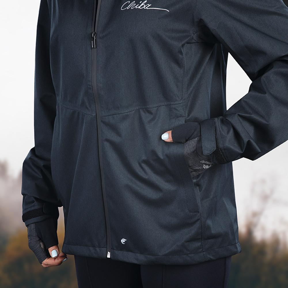 CHIBA Rainjacket Damen - wasserdicht, winddicht, atmungsaktiv, reflektierendes Logo, Größe S, schwarz