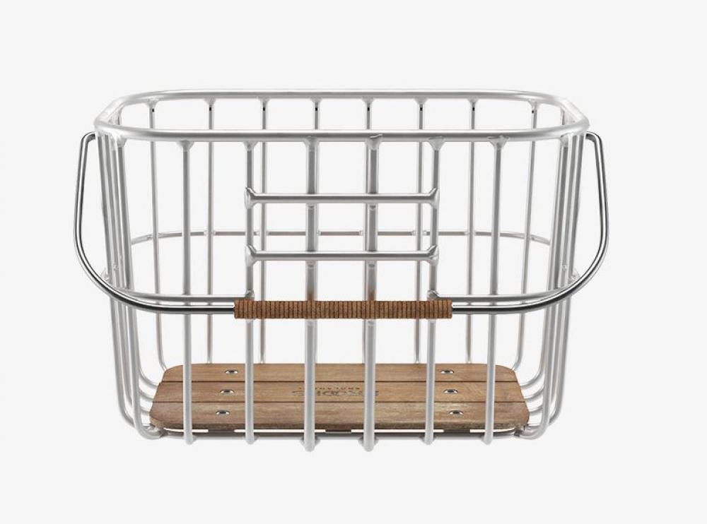 BROOKS Hoxton Basket - eleganter Fahrradkorb 25 Liter aus Aluminium mit Holzgriff - 1150 g leicht, 380x260x260 mm - kompatibel mit KLICKfix-System