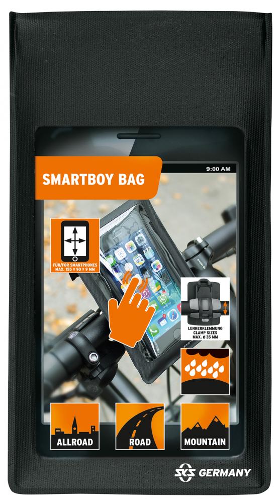 SKS Smartboy Smartphonetasche schwarz für Fahrradlenker, wasserdicht, Touchscreen-kompatibel.