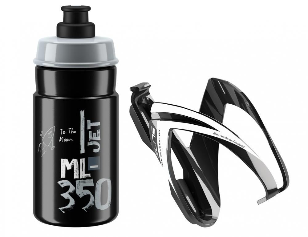 ELITE Kit JET 350ml Trinkflasche "To The Moon" und CEO Flaschenhalter für Kinder, leicht, BPA-frei, Racing-Design.