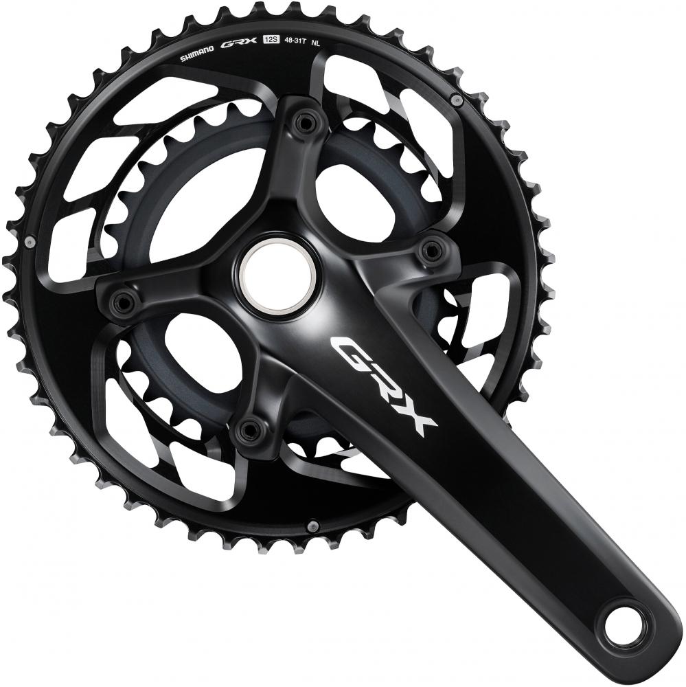 SHIMANO Kurbelgarnitur GRX FC-RX820-2, 172,5 mm, 48-31T, 12-fach, schwarz abgebildet.