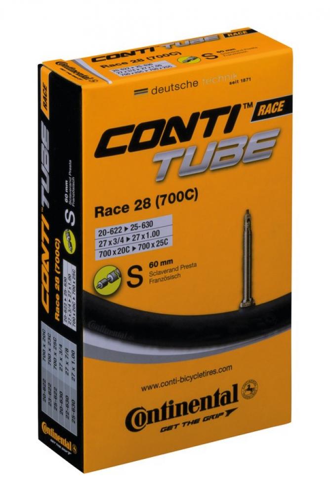 Orangefarbene Continental Conti Race 28 Fahrradschlauch-Verpackung 700C 28 Zoll 20-25C mit 60mm Sclaverandventil.