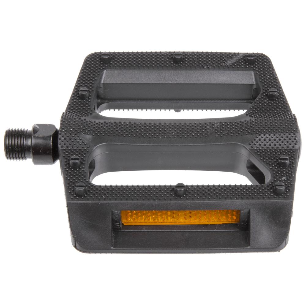 M-WAVE Steady K6 Plattformpedale 1 Paar schwarz - XL-Trittfläche 101x106 mm, Kunststoffkäfig, CrMo-Achse 9/16\", Kugellager, Reflektoren, StVZO zugelassen
