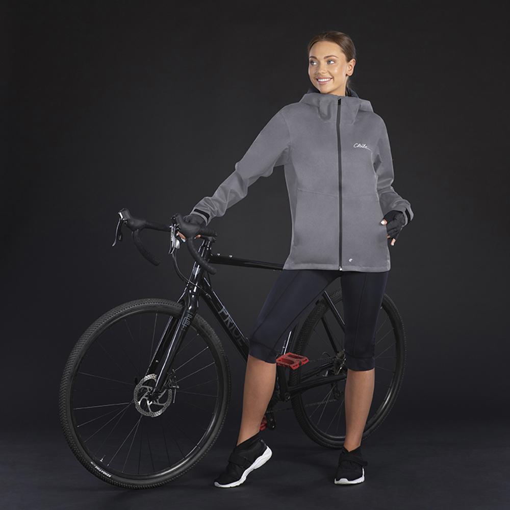 CHIBA Rainjacket Damen - wasserdicht, winddicht, atmungsaktiv, hellgrau, Gr. L