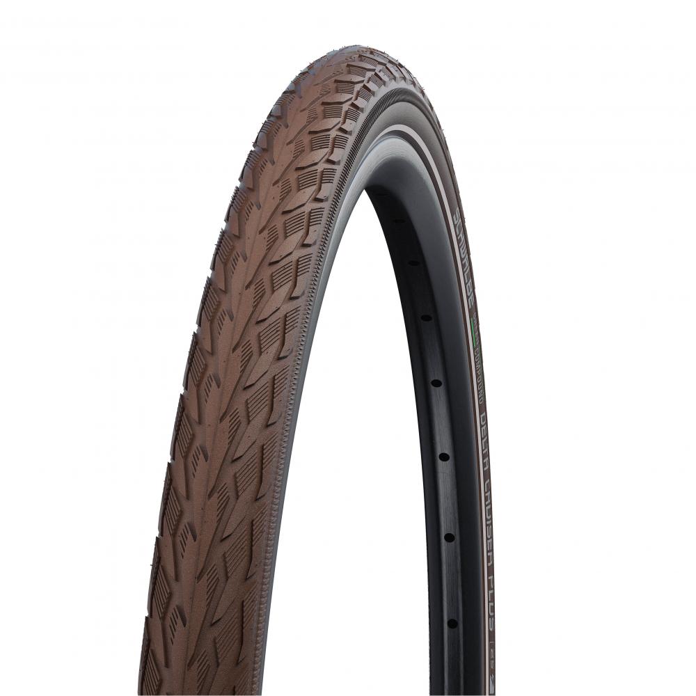 Schwalbe Delta Cruiser Plus 28x1.40 Drahtreifen braun mit Reflexstreifen und Mittelstegprofil für City- und E-Bikes