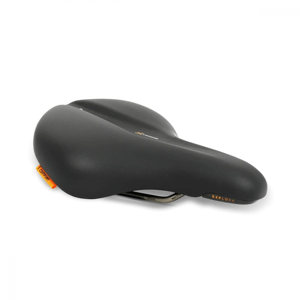 Selle Royal Explora 90° Relaxed Unisex Fahrradsattel in Schwarz mit Komfort-Tag.