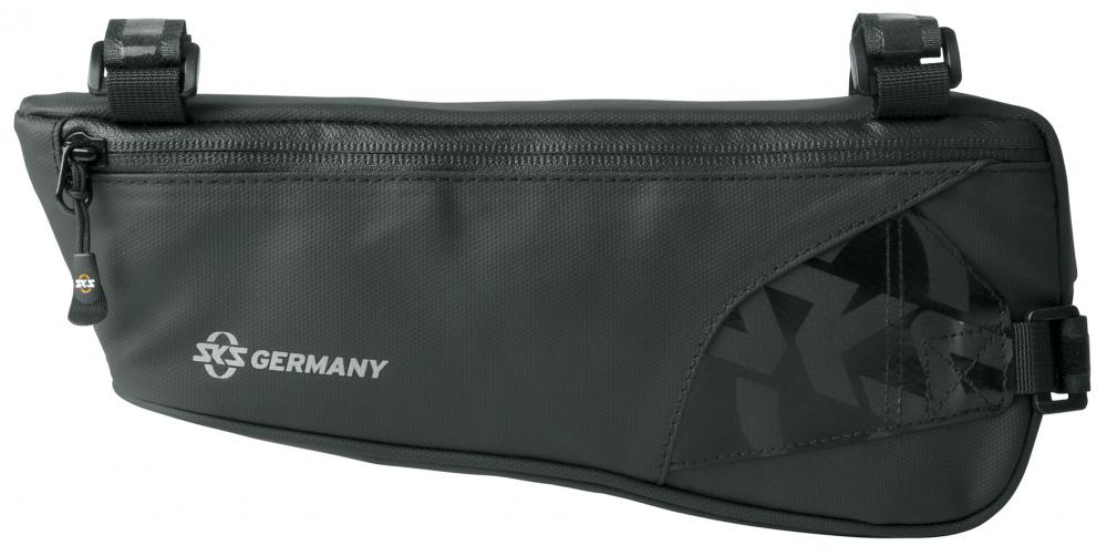 SKS Explorer Edge Rahmentasche schwarz, wasserdichte 1,0L Tasche für Gravel und MTB mit Klettverschluss und Logo.