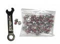 Xpedo Pinset Twin-Type Gewinde 4,5mm Höhe 5mm. Fahrrad-Pinsatz mit silbernen Schrauben, roten Gewinden und Montageschlüssel.