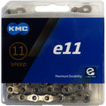 KMC e11 11-fach E-Bike-Kette in transparenter Blisterverpackung, mit den Aufschriften "Maximum Durability" und "e-Bike TECH".