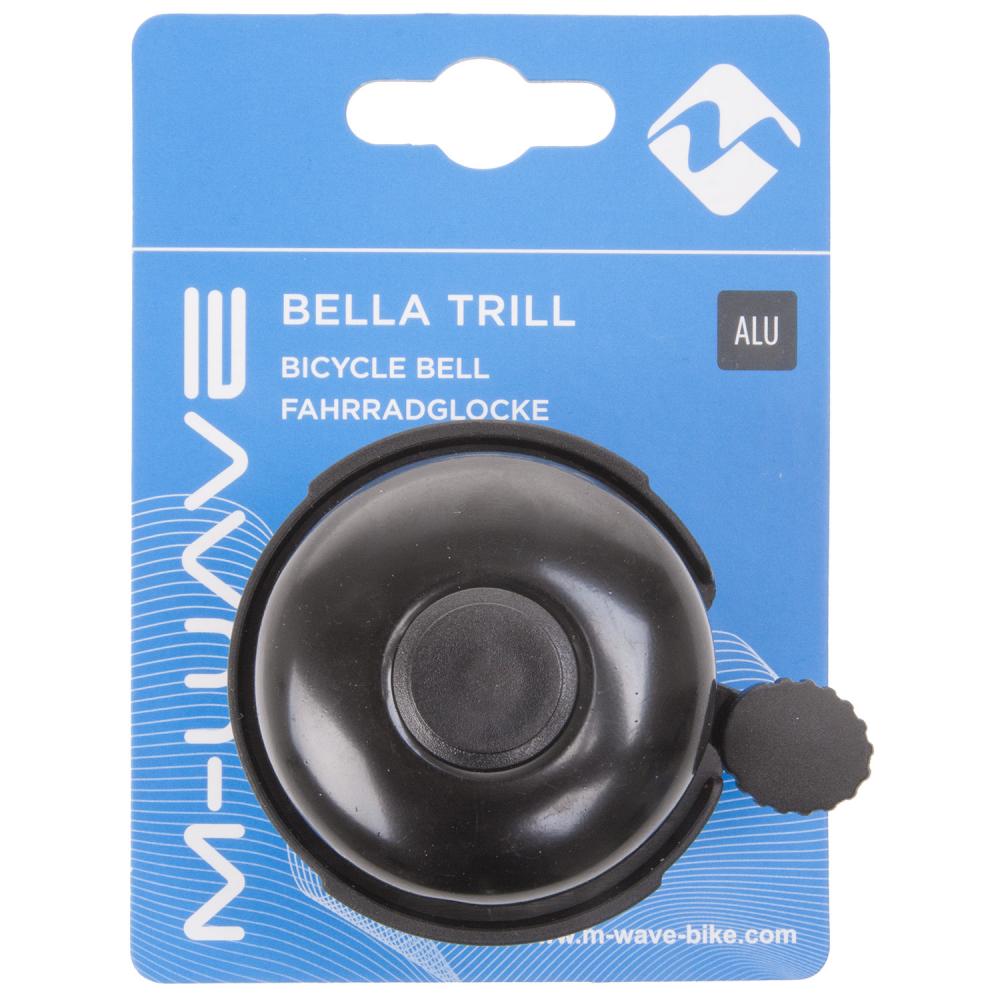 M-Wave Bella Trill Fahrradklingel 53mm Aluminium schwarz in Verpackung.