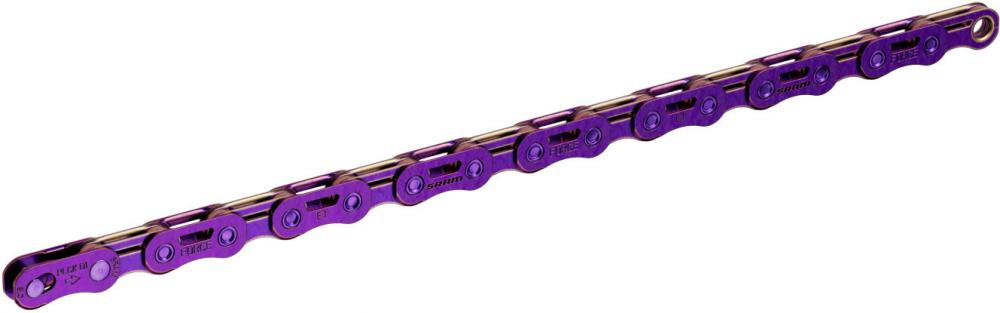 Lila SRAM PC Force AXS E1 114 Glieder Kette, leichte und haltbare High-Performance-Schaltkette.