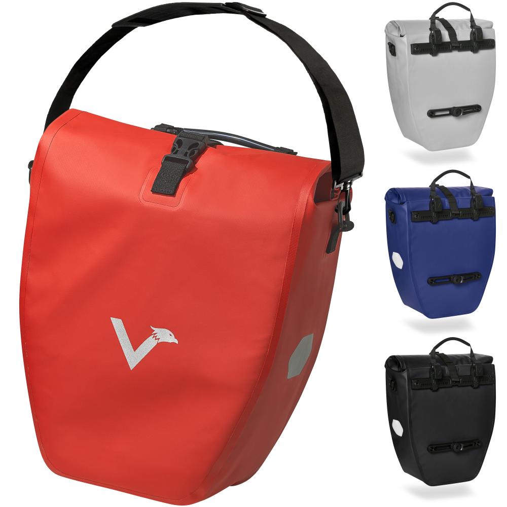 Valkental ValkBasic Gepäckträgertasche rot 20L, wasserdichte Fahrradtasche mit Schultergurt und Reflektoren.