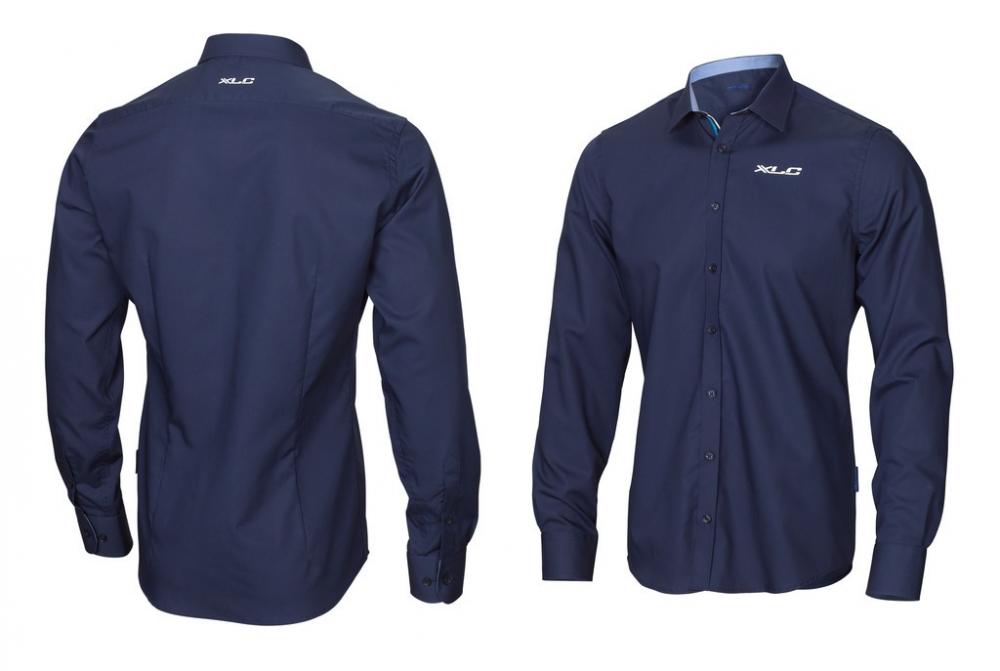 XLC Herren Hemd FT-A13 dunkelblau Gr 39/40, Vorder- und Rückansicht des langärmeligen Hemdes mit Logo.
