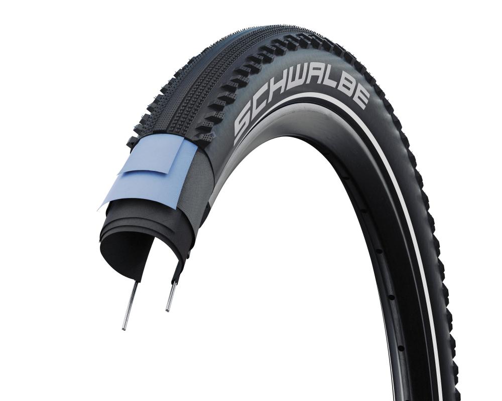 Schwalbe Hurricane Drahtreifen schwarz, Querschnitt zeigt modernen Aufbau und Profil für Straße & Gelände.