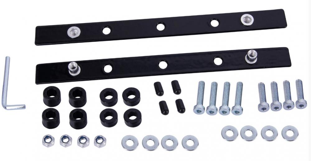 Montageset für Basil Cento Flower HR-Schultaschenkorb: schwarze Halterungen, Schrauben, Muttern, Unterlegscheiben und Inbussc