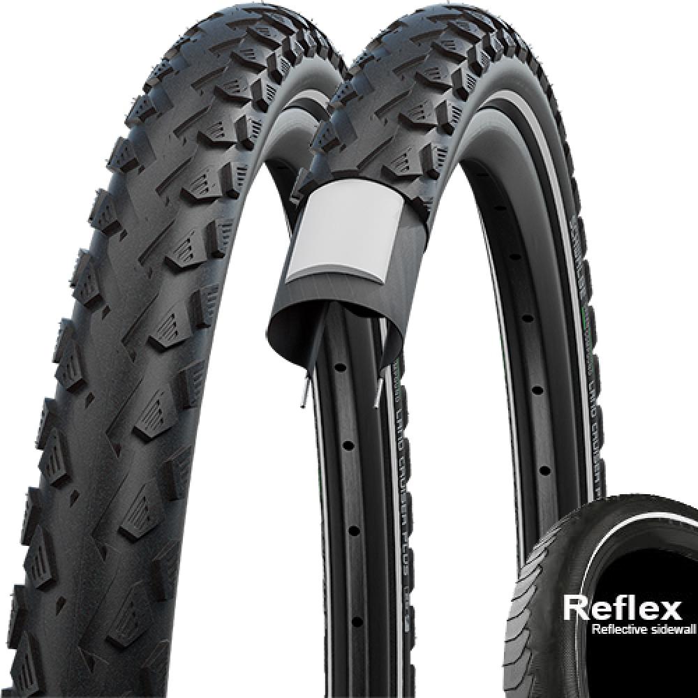 Schwalbe Land Cruiser Plus Fahrradreifen 26x1.75 (47-559) schwarz mit Reflex-Seitenwand, E-25 Drahtreifen.