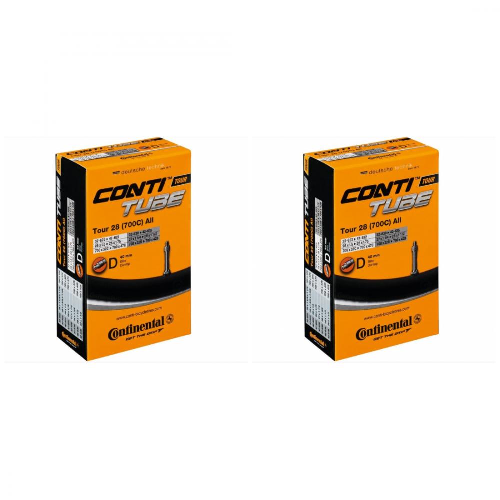 Zwei orange Schachteln Continental Conti Tube Tour 28 Fahrradschläuche 27/28x1 1/4-1.75 mit Dunlop Ventil.