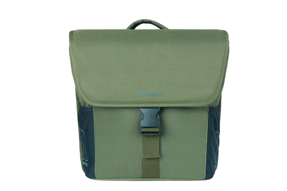 Basil GO MIK Doppelpacktasche - 32 Liter Gepäckträgertasche, 14x27x31 cm, dunkelgrün - inkl. MIK-Adapterplatte, reflektierend