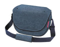 Blau melierte Asista KLICKfix Funbag Twist Lenkertasche mit Schultergurt.