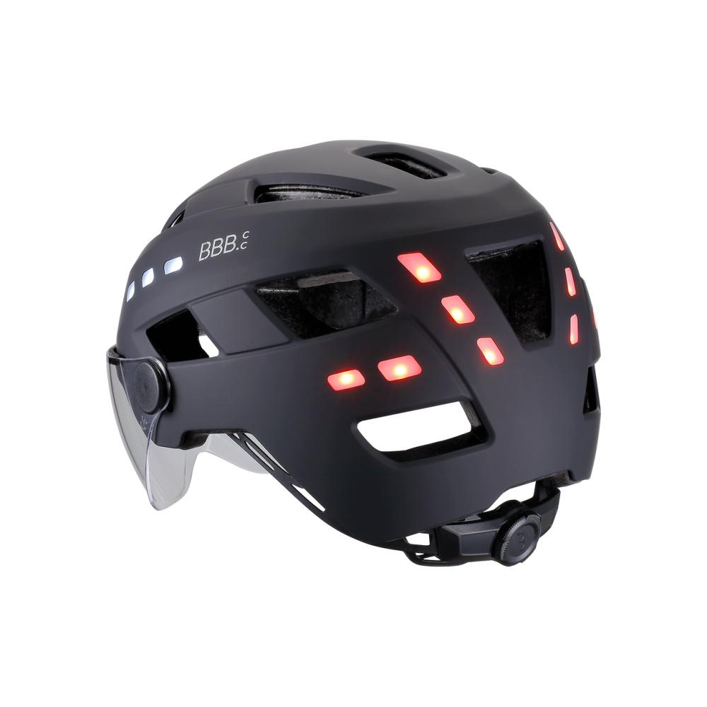 BBB Cycling District LED Helm 54 schwarz - E-Bike-Stadthelm mit Gesichtsschutz & Licht