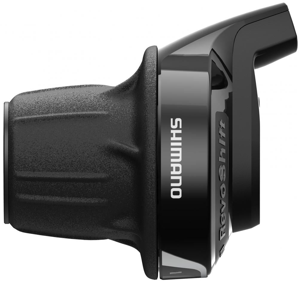 Schwarzer SHIMANO TOURNEY SL-RV400 3-fach RevoShift Drehgriffschalter für Fahrräder.