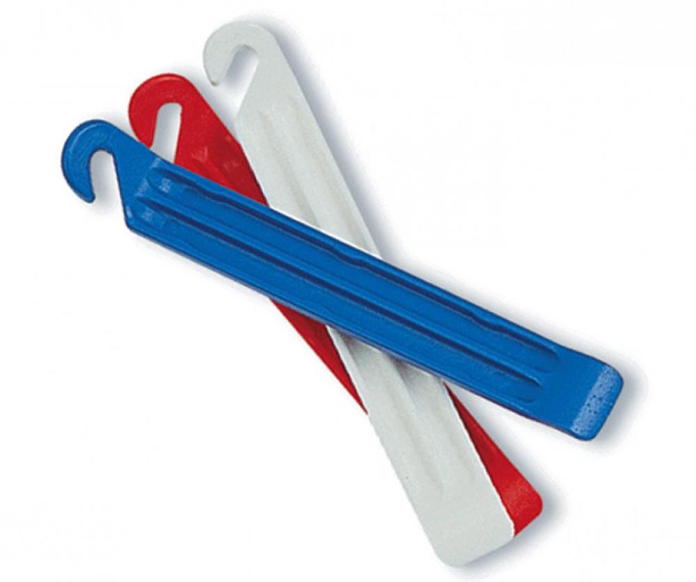Schwalbe Zefal Reifenheber 3er-Set in Blau, Rot und Weiß für Fahrradreifenmontage.