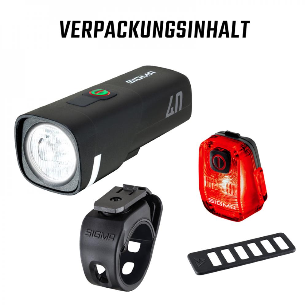 Sigma Licht Akku-Beleuchtungsset AURA 40 & HIRO 10 USB-C - 40 Lux Frontlicht Schwarz