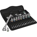 Wera 8100 SA 8 Zyklop Metall-Knarrensatz 1/4" metrisch 28-teilig mit Ratschen, Nüssen und Bits in schwarzer Tasche.