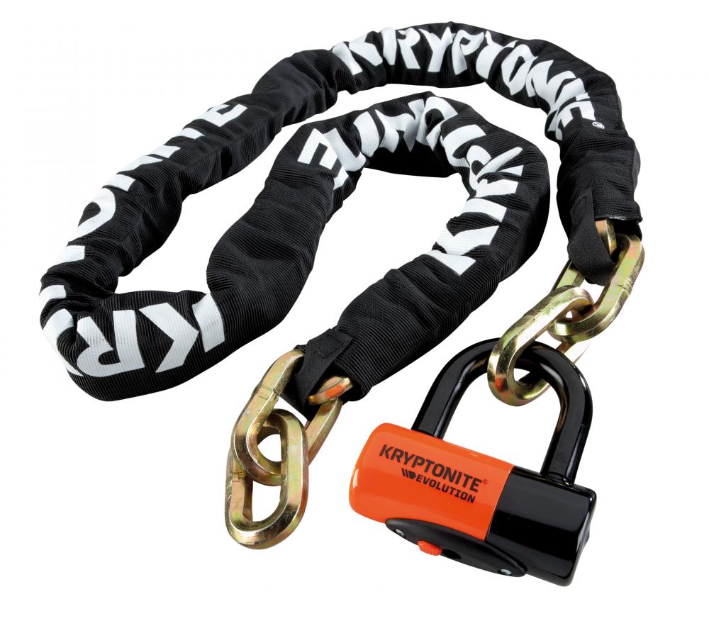 Kryptonite New York Chain 1217 Kettenschloss 170cm 12mm schwarz-rot mit 14mm Disc Lock für Fahrräder.