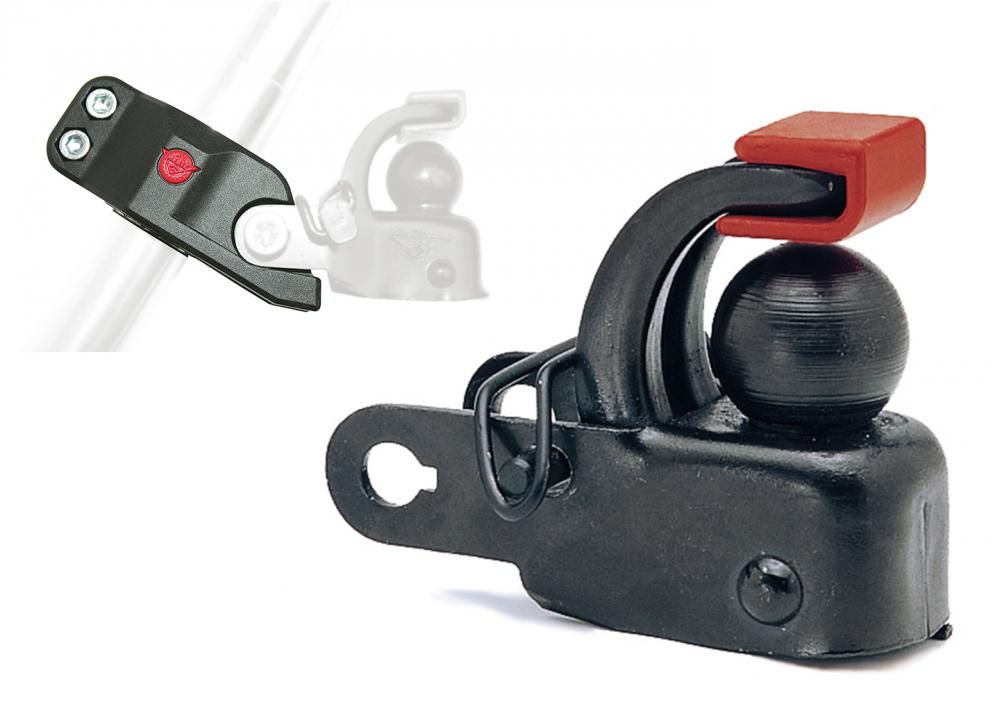 Hebie Anhängerkupplung F1 Set Schwarz mit Sattelstützadapter und Kugelkopf für 40 kg Anhängelast.