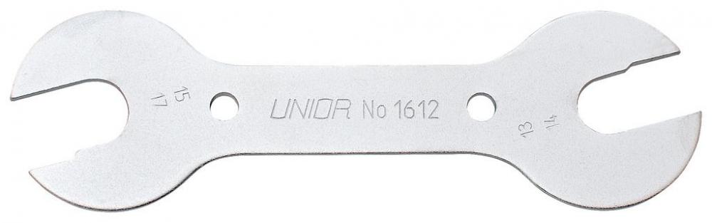 Unior 1612-2 Doppelkonusschlüssel, 13-14x15-17mm, flaches Spezialwerkzeug für Fahrradnaben.