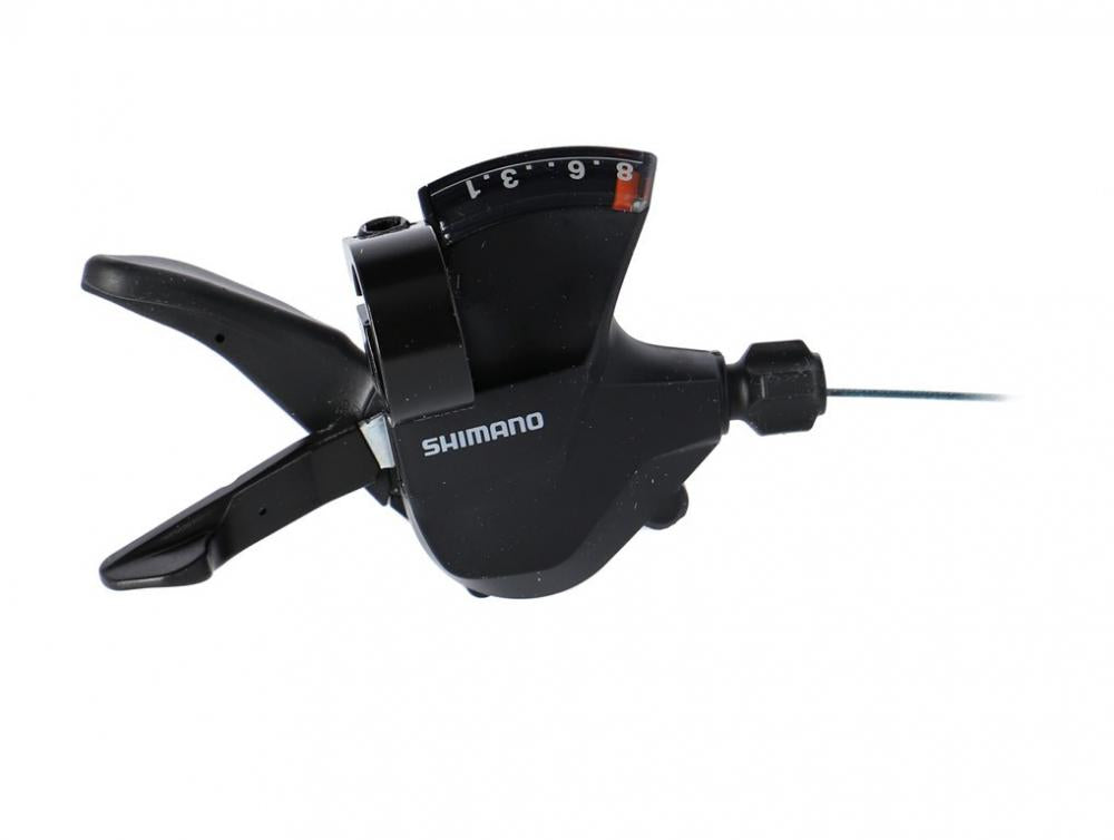 Schwarzer Shimano Altus SL-M315 8-fach rechter Schalthebel mit Schelle für MTB Antrieb.