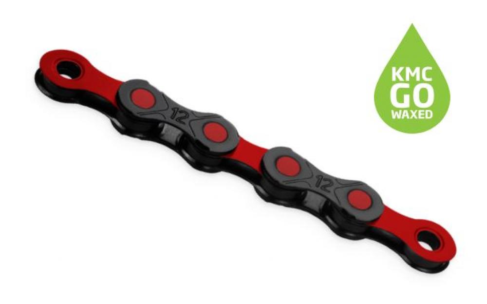 KMC DLC 12 WAXED 12-fach Fahrradkette schwarz-rot - Gewachst mit DLC-Beschichtung