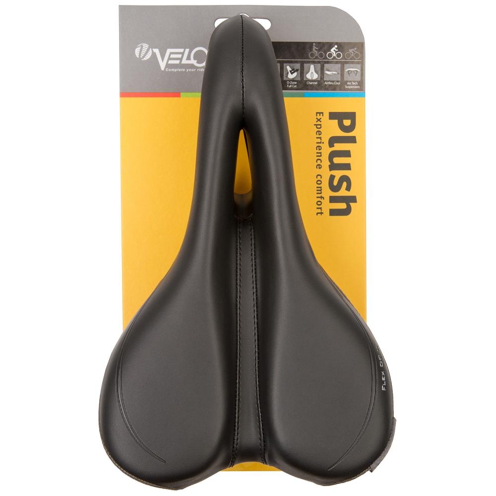 Velo Plush Deep Channel Herren-Fahrradsattel, schwarz/grau, 162x269 mm, 471 g, Arc-Tech-Federung, D2-Konstruktion, O-Zone Full Cut, Luftstromkühlung