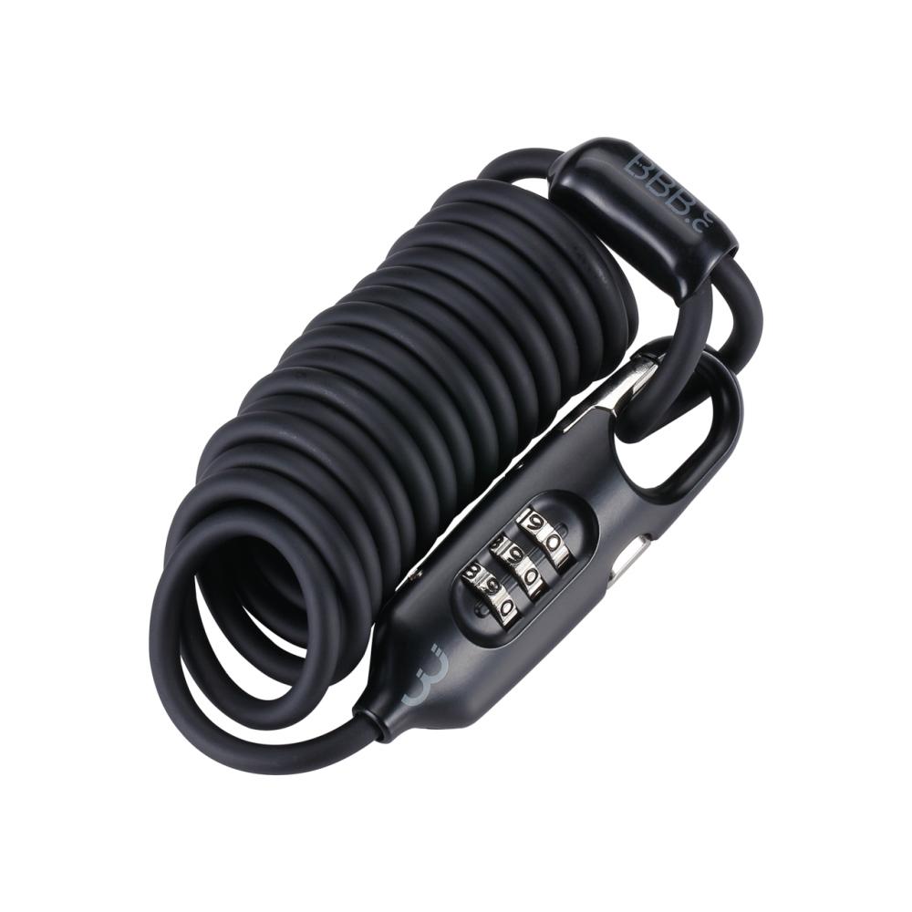 BBB Cycling Schloss CoilSafe 4,8mm x 1800mm schwarz - kompaktes Fahrradspiralkabelschloss