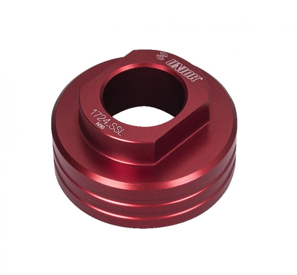 Rotes Unior 1724.SSL Shimano STEPS Lockring Werkzeug für E-Bikes auf weißem Hintergrund.