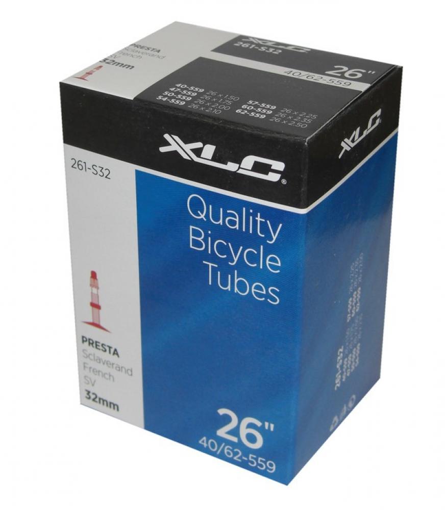 XLC Fahrradschlauch 50er Werkstattbox 26 x1.5/2.5, 40/62-559, SV 33mm Presta Ventil in blauer Verpackung.