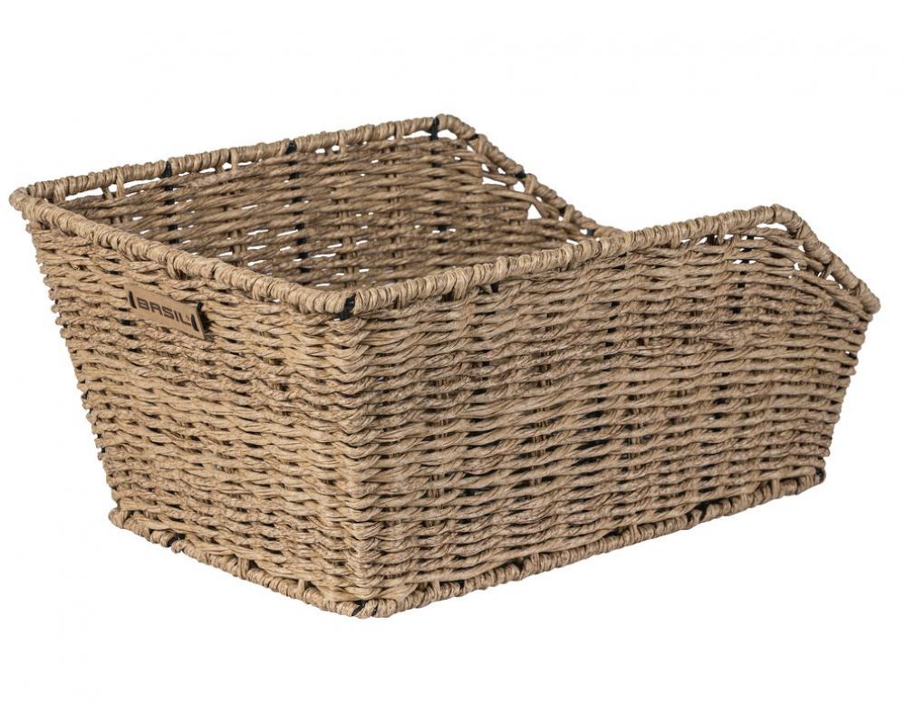 Basil Hinterradkorb Cento Rattan Look seegras 47x34x22 cm, geflochtener Fahrradkorb für die Hinterradmontage.