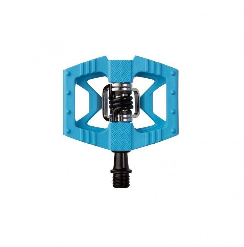 Crankbrothers Double Shot 1 Hybrid-Pedal in Blau-Schwarz, ein einzelnes Fahrradpedal auf weißem Hintergrund.