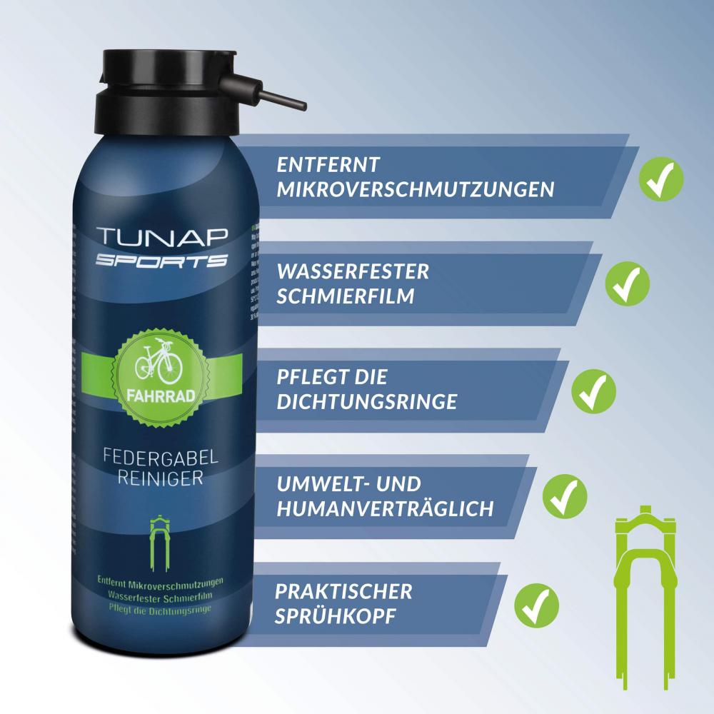 Tunap SPORTS Federgabelreiniger 125ml Spray - Pflege für Federgabel & Dämpfer