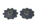 Zwei schwarze Campagnolo Record 10-fach Schaltwerkrollen, Set RD-RE700, 8,4mm Breite, mit C10 Markierung.