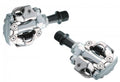 Zwei silberne SHIMANO PD-M540 Klickpedale mit offener Konstruktion für Mountainbike und Geländeeinsatz.