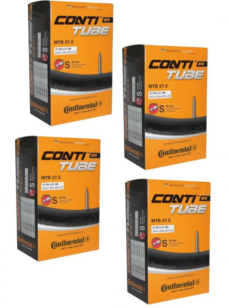 Continental 4er Set Conti Tube MTB 27.5" Fahrradschläuche, Sclaverandventil 42mm, für 27.5x1.75-2.40 Reifen.