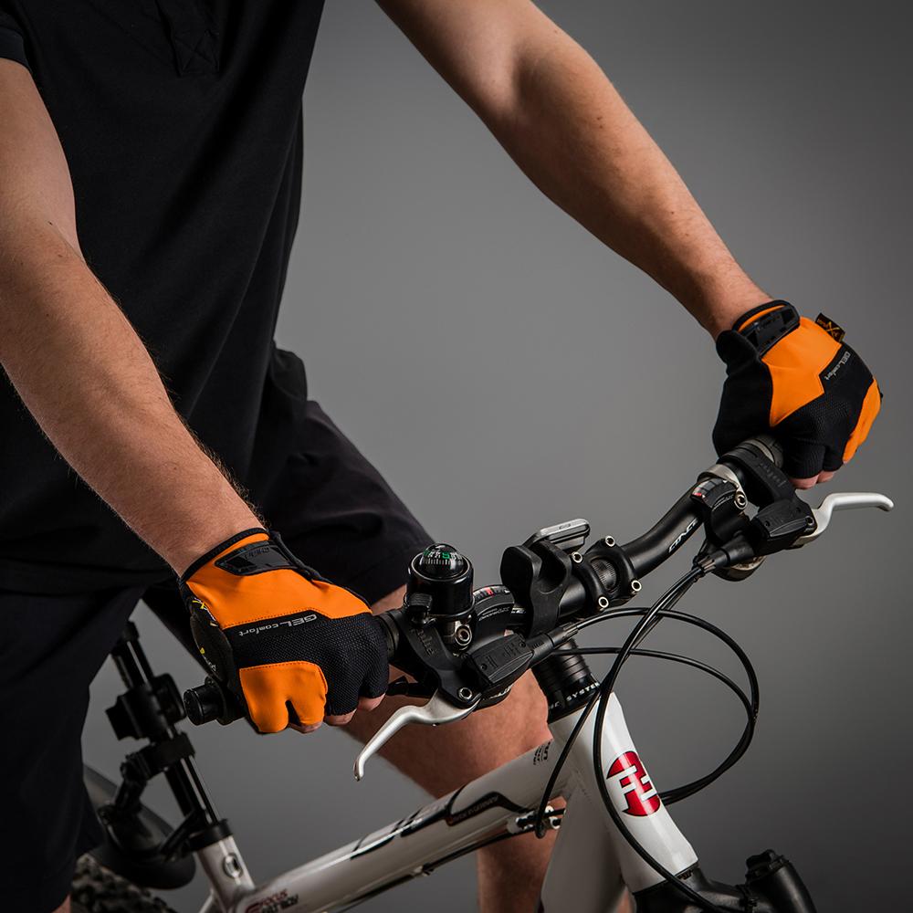 CHIBA Gel Comfort - Radhandschuhe XS schwarz/orange mit Poron-Gelpolsterung