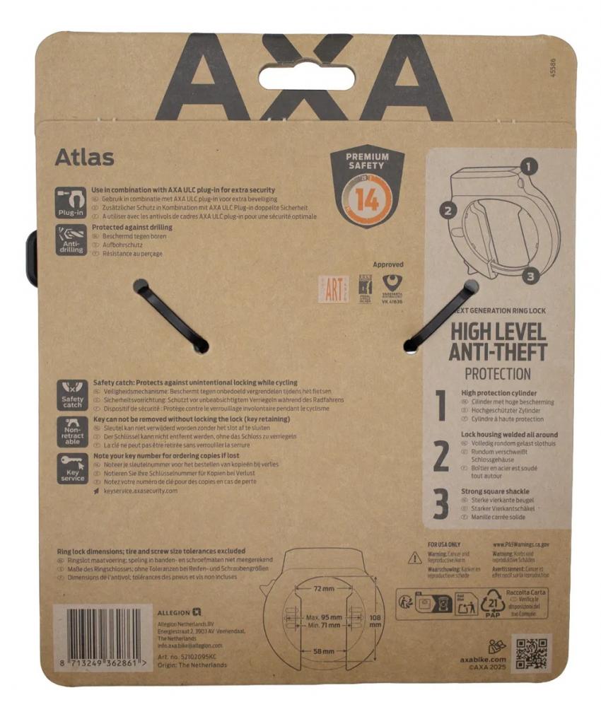 Axa Atlas Rahmenschloss 58 mm Schwarz - Hochsicherheits-Fahrradschloss mit Stahlbügel (direct mount )
