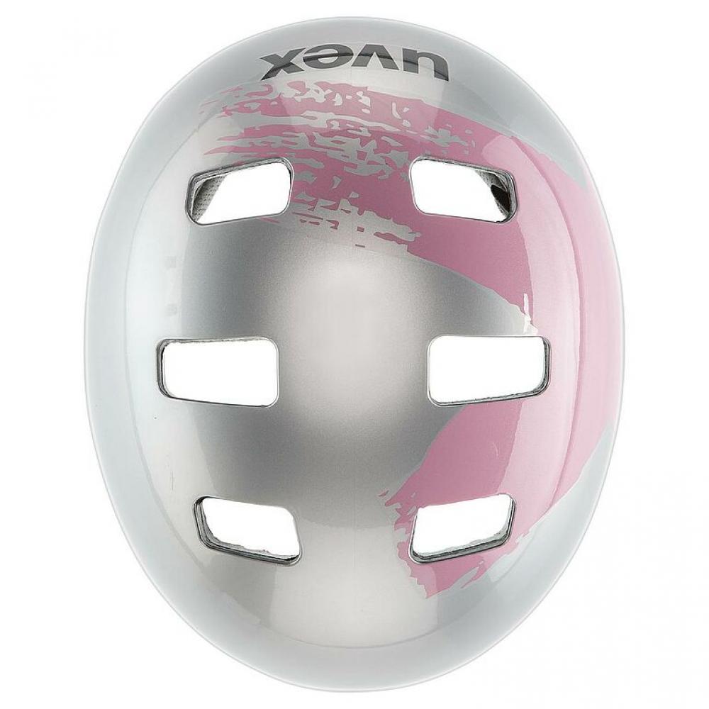 Uvex Kid 3 Kinder-Fahrradhelm, Hardshell-Technologie, 10 Belüftungsöffnungen, IAS-Größenanpassung, Monomatic-Verschluss, herausnehmbare und waschbare Polster, Farbe: Silber-Rosé, Größe: 51-55 cm