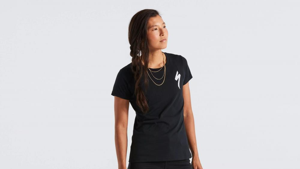 Damen T-Shirt mit Logo - Kurzarm Schwarz Größe XS - Bekleidung