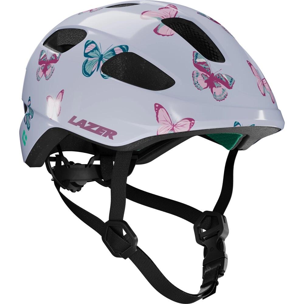LAZER Helm Nutz 2.0 KinetiCore Kids, weiß mit Schmetterlingen, sicherer Kinder-Fahrradhelm.