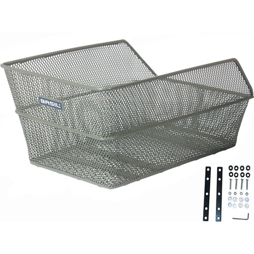 Basil Cento Hinterradkorb engmaschig in Grau mit Montagematerial. Ideal für Schultasche.
